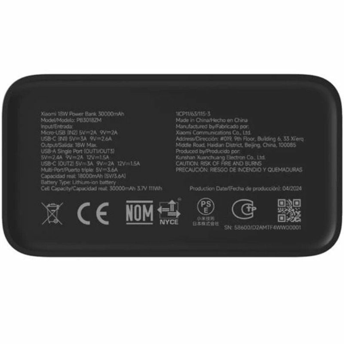 Laptop Charger Xiaomi PB3018ZM Black 30000 mAh-1
